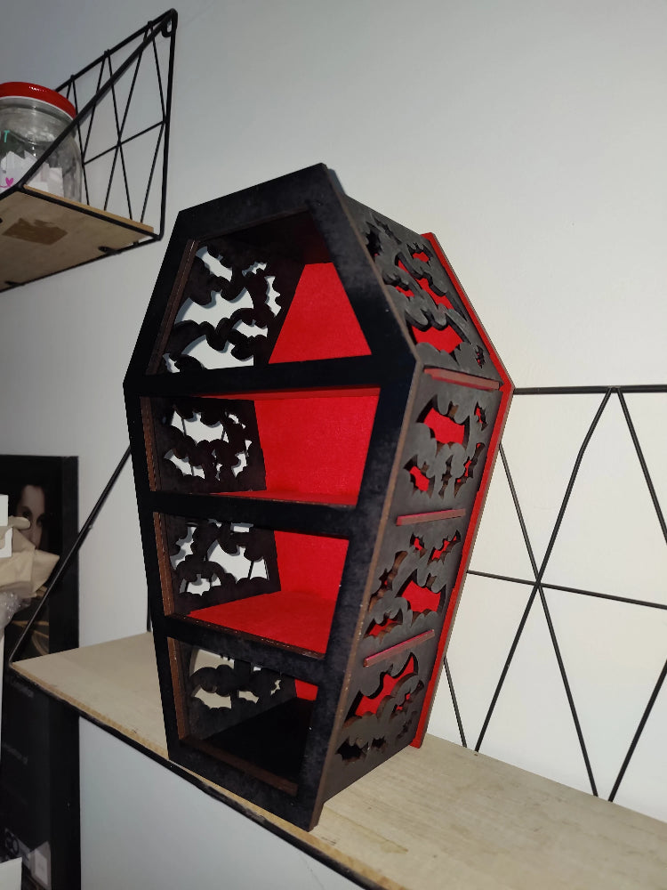 Coffin display shelves. Alternative goth death decor. Halloween. Handmade. Storage.