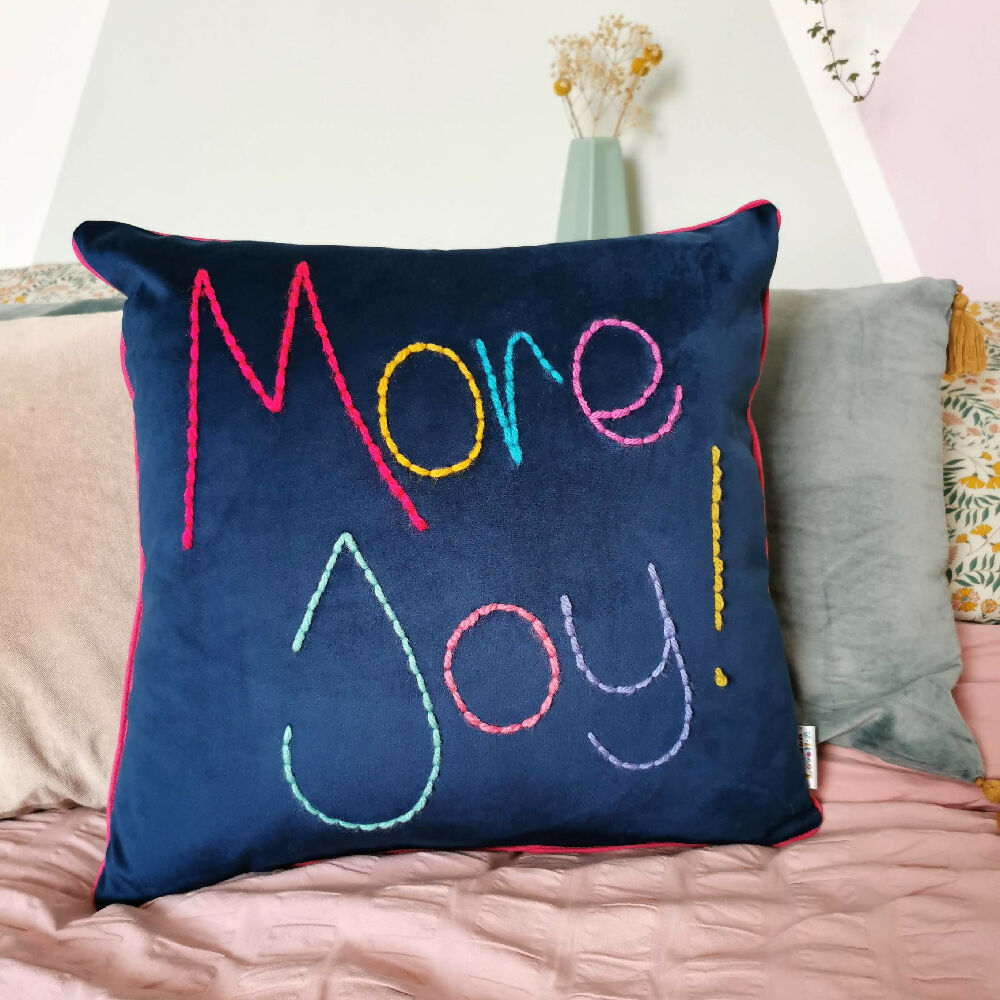 More Joy Embroidered Velvet Cushion