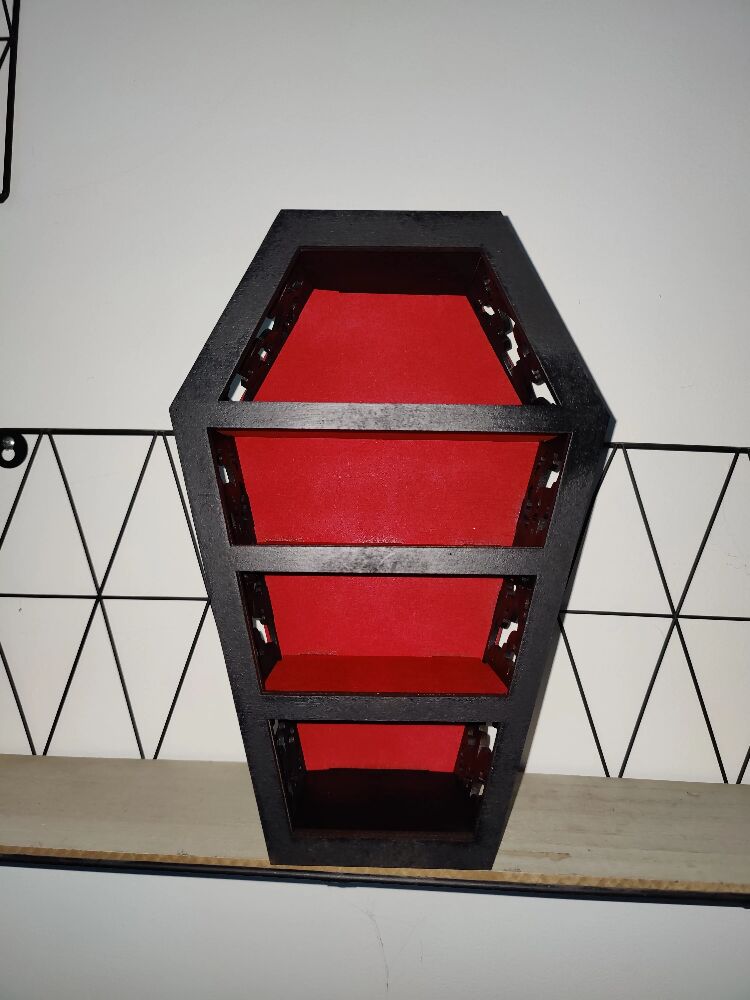 Coffin display shelves. Alternative goth death decor. Halloween. Handmade. Storage.