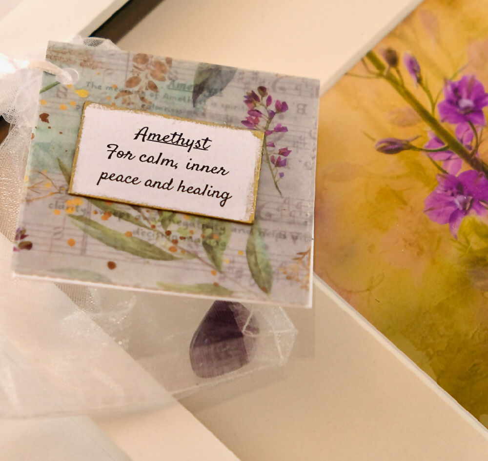 LARKSPUR PRINT WITH GEMSTONE - "LARKSPUR WITH AMETHYST"