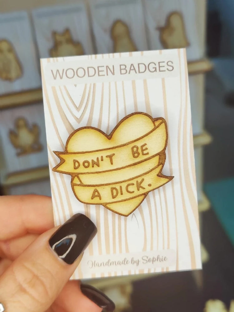 Wooden badge | Handmade pocket gift | Cute present for him her | Gothic funny badge | Animal