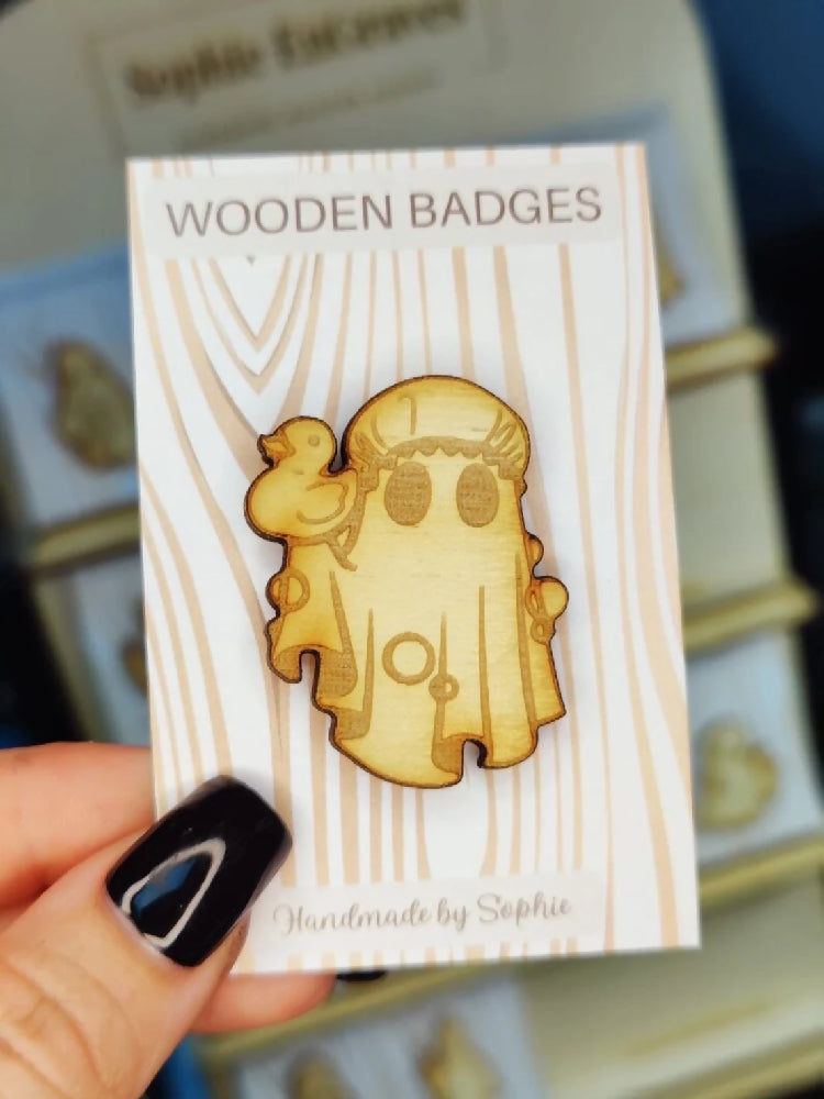 Wooden badge | Handmade pocket gift | Cute present for him her | Gothic funny badge | Animal