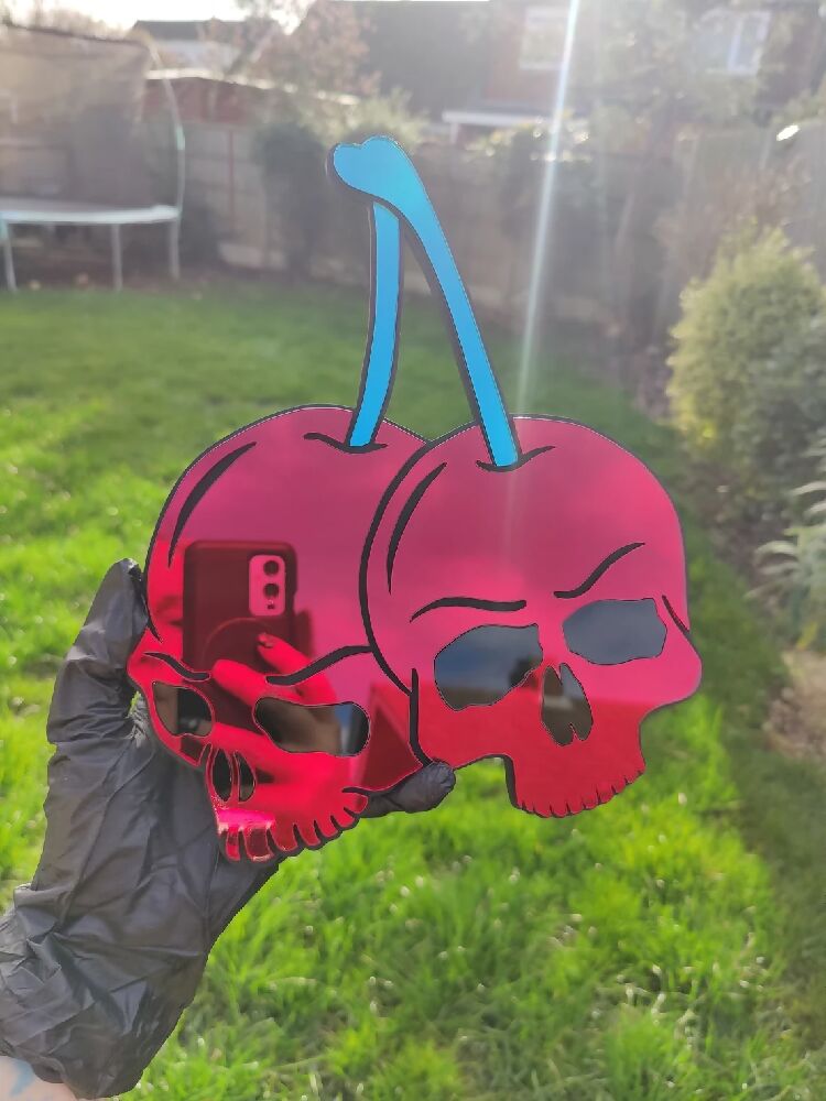Red cherry skull mirror. Alternative decor. Cute. Kawaii. 90s nostalgia. Retro.