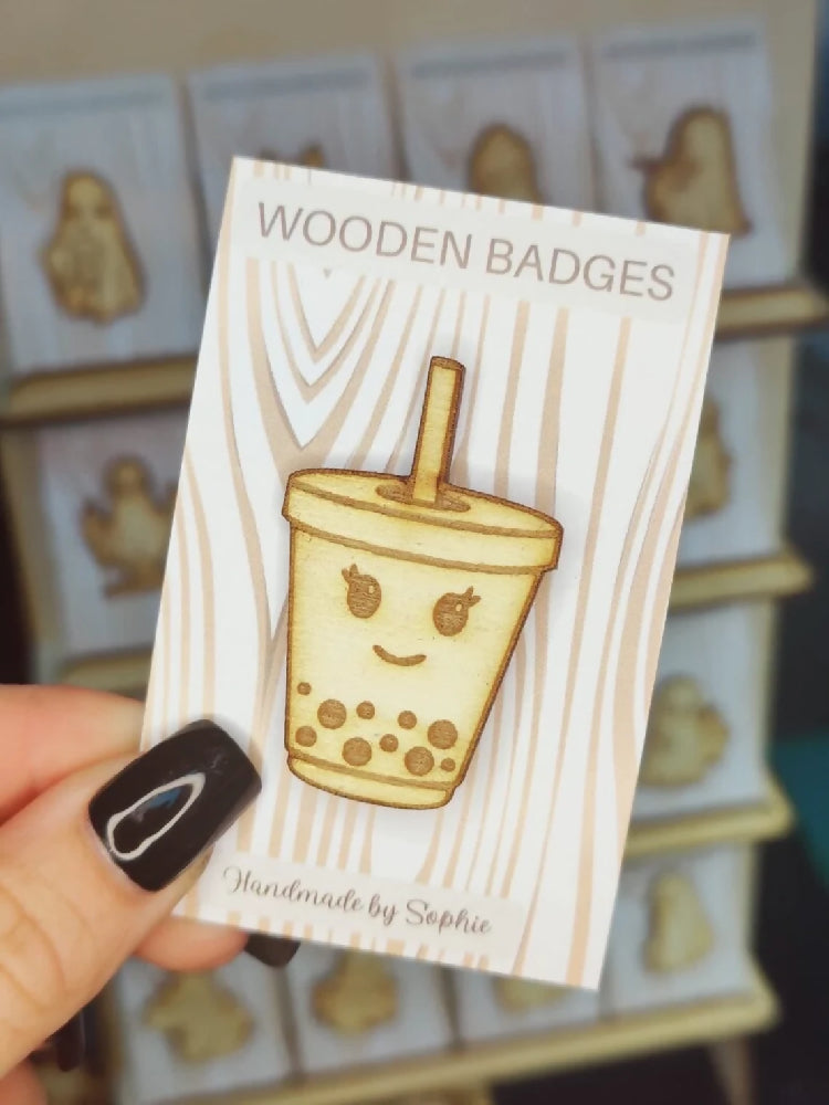 Wooden badge | Handmade pocket gift | Cute present for him her | Gothic funny badge | Animal