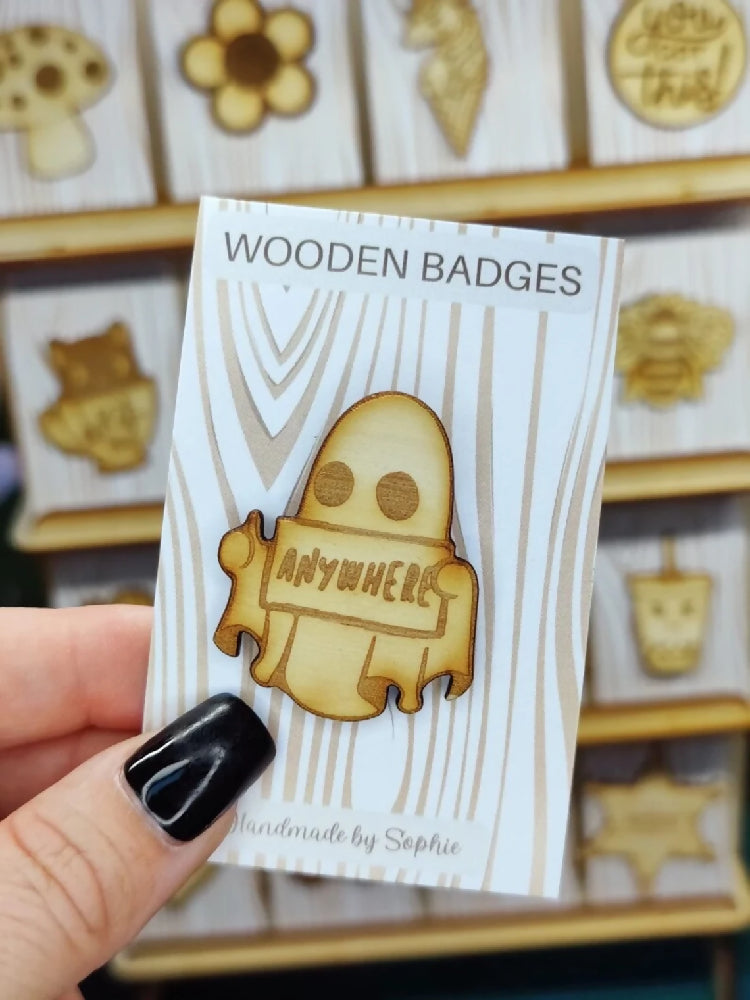 Wooden badge | Handmade pocket gift | Cute present for him her | Gothic funny badge | Animal