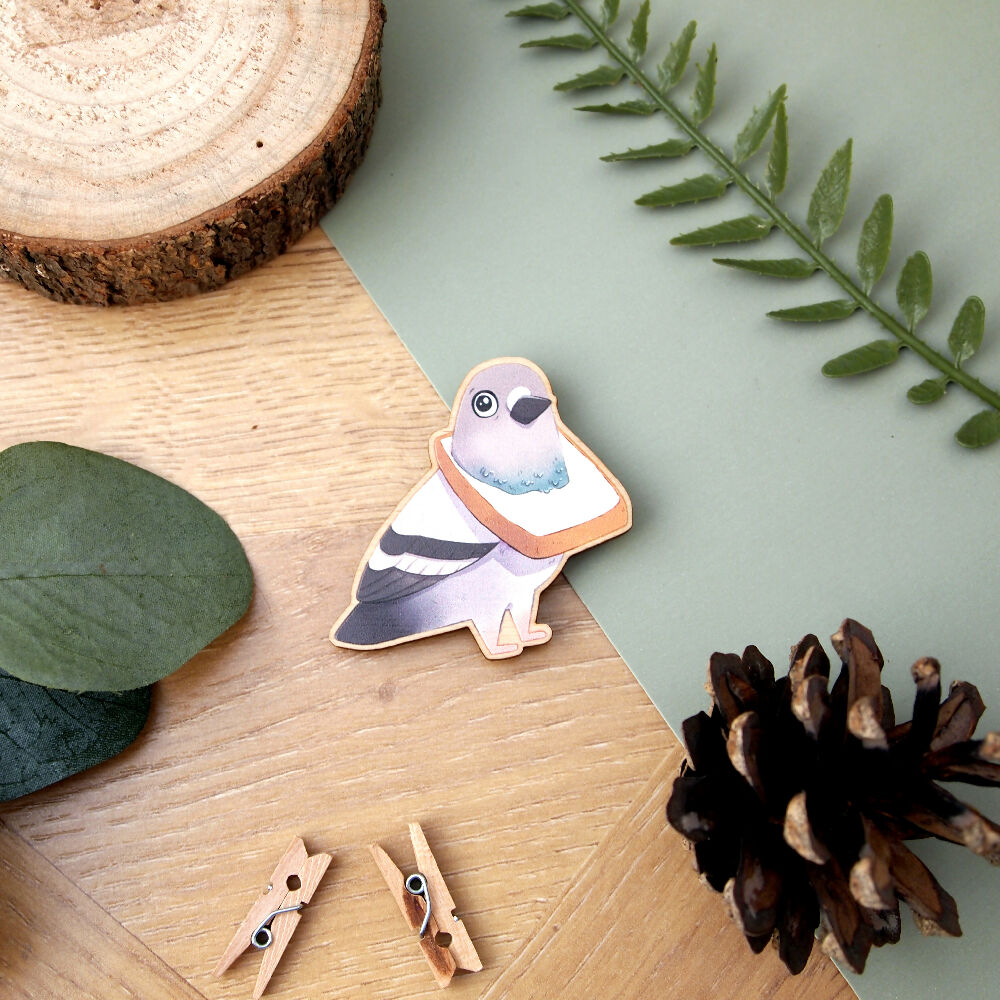 Pigeon Bread Wooden Magnet