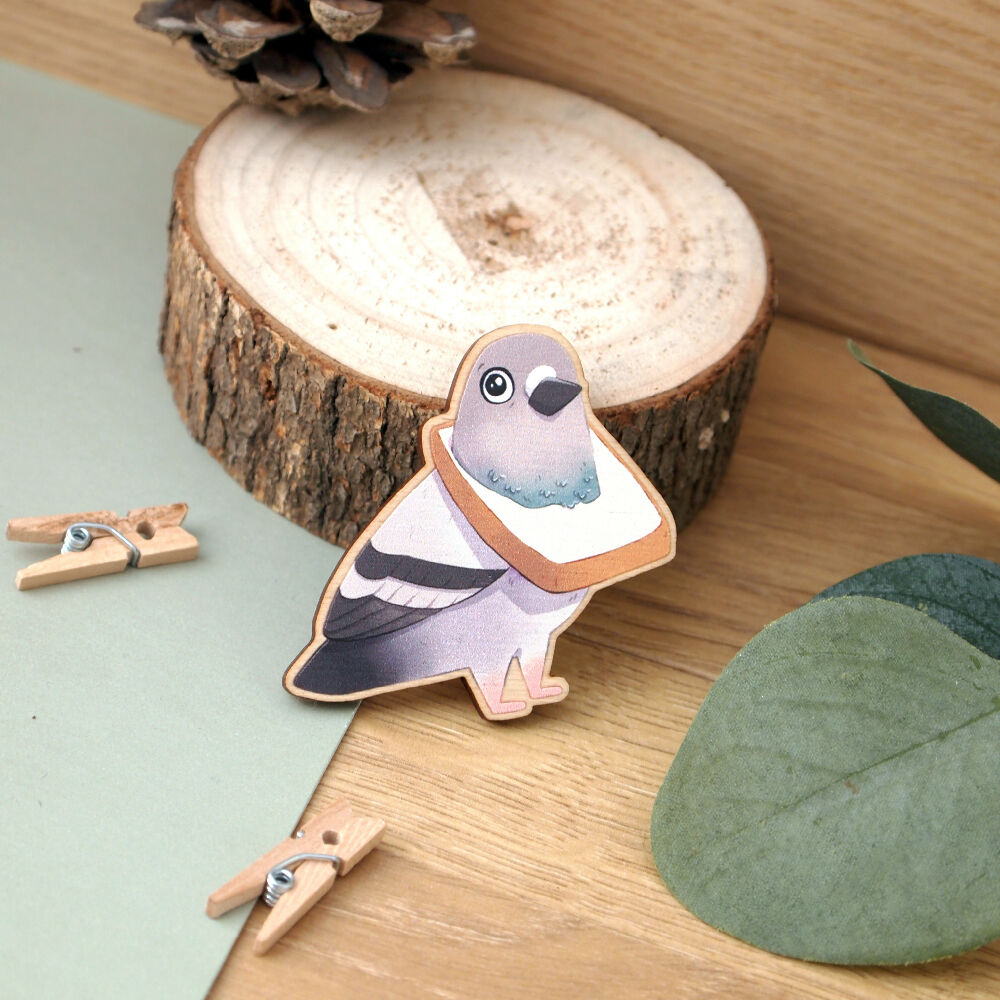 Pigeon Bread Wooden Magnet