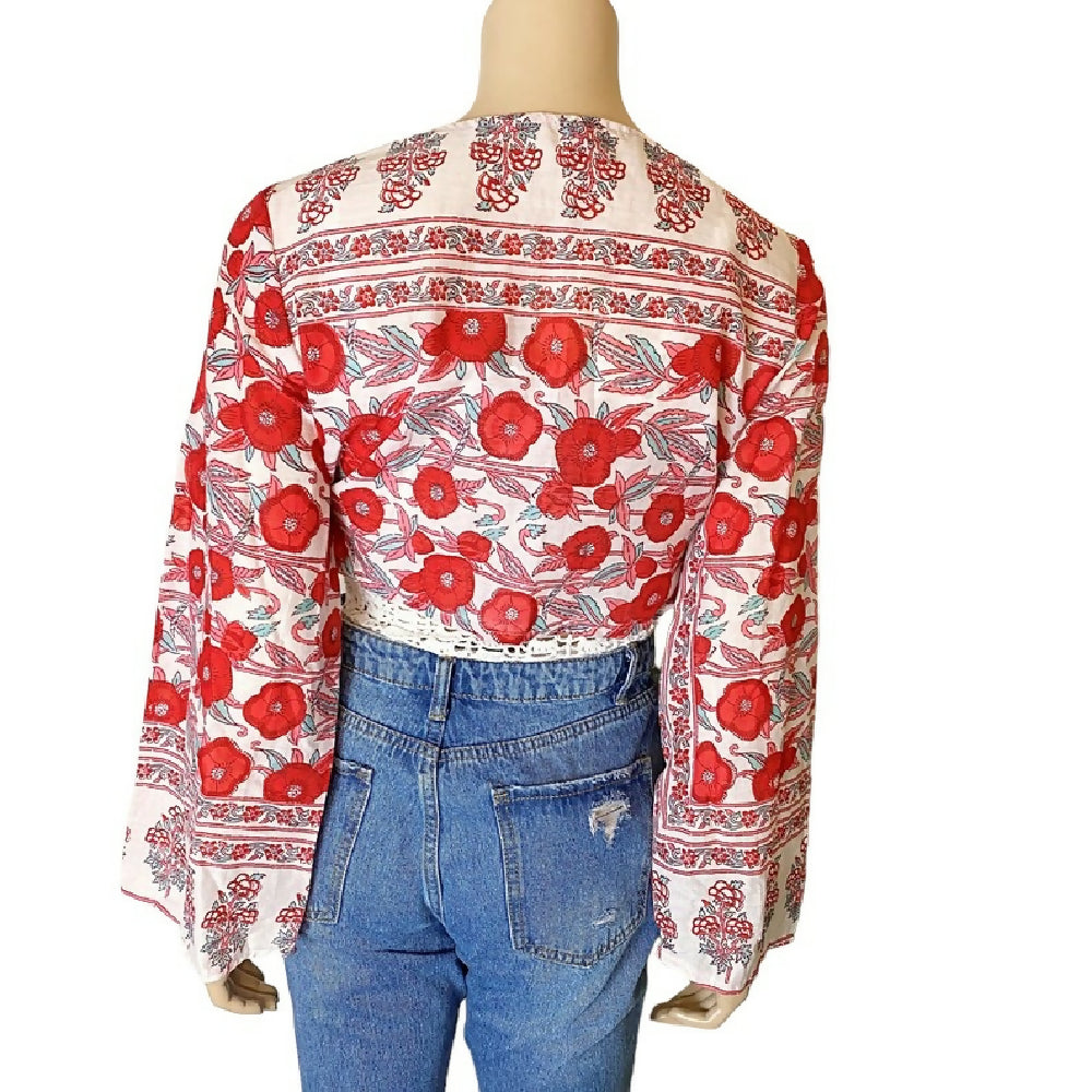 BLOCK PRINT FLORAL TIE FRONT TOP - 10/12