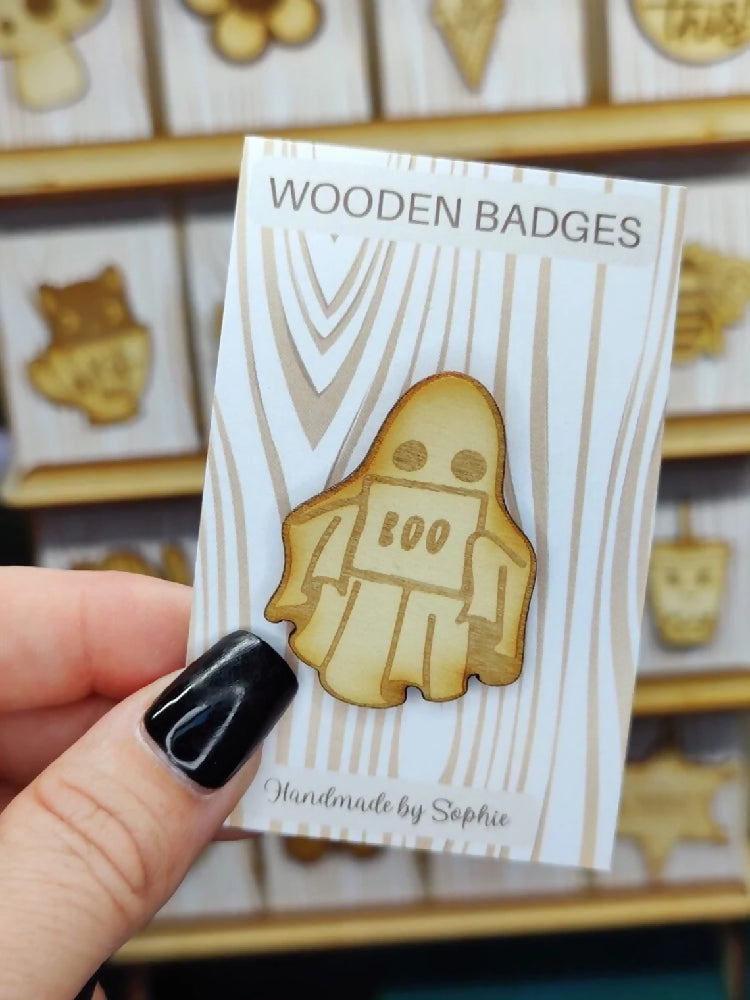 Wooden badge | Handmade pocket gift | Cute present for him her | Gothic funny badge | Animal