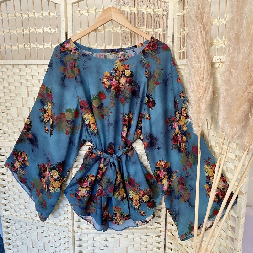 70'S INSPIRED HANDMADE BOHO TIE WAIST BLOUSE - UK 10/12