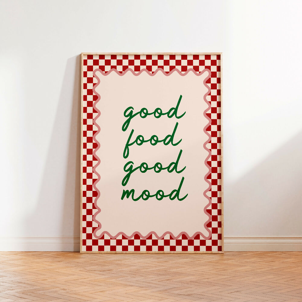 GOOD FOOD GOOD MOOD RED GREEN PRINT