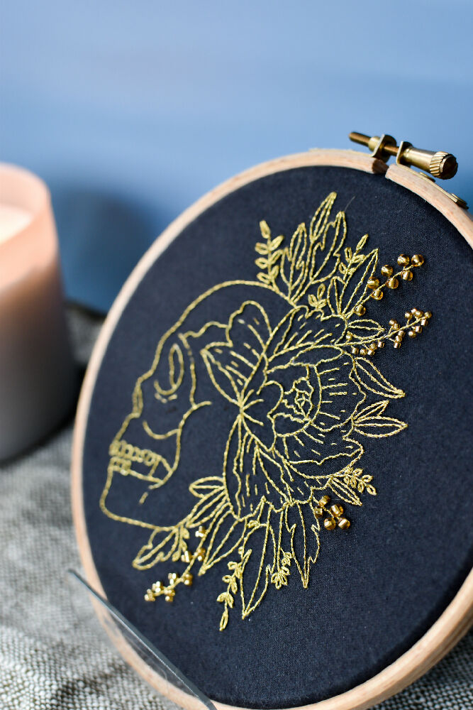 GOLD THREAD SKULL EMBROIDERY KIT