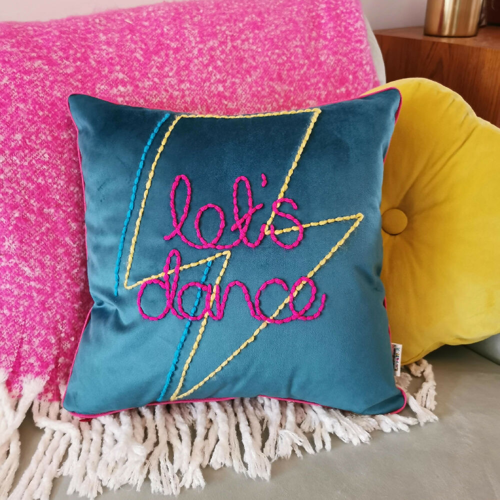 Let's Dance Embroidered Velvet Cushion
