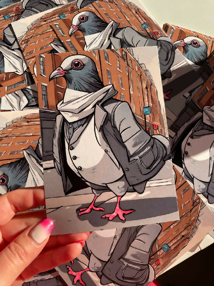 ANIMAL ILLUSTRATION POSTCARD PIGEON IN LONDON