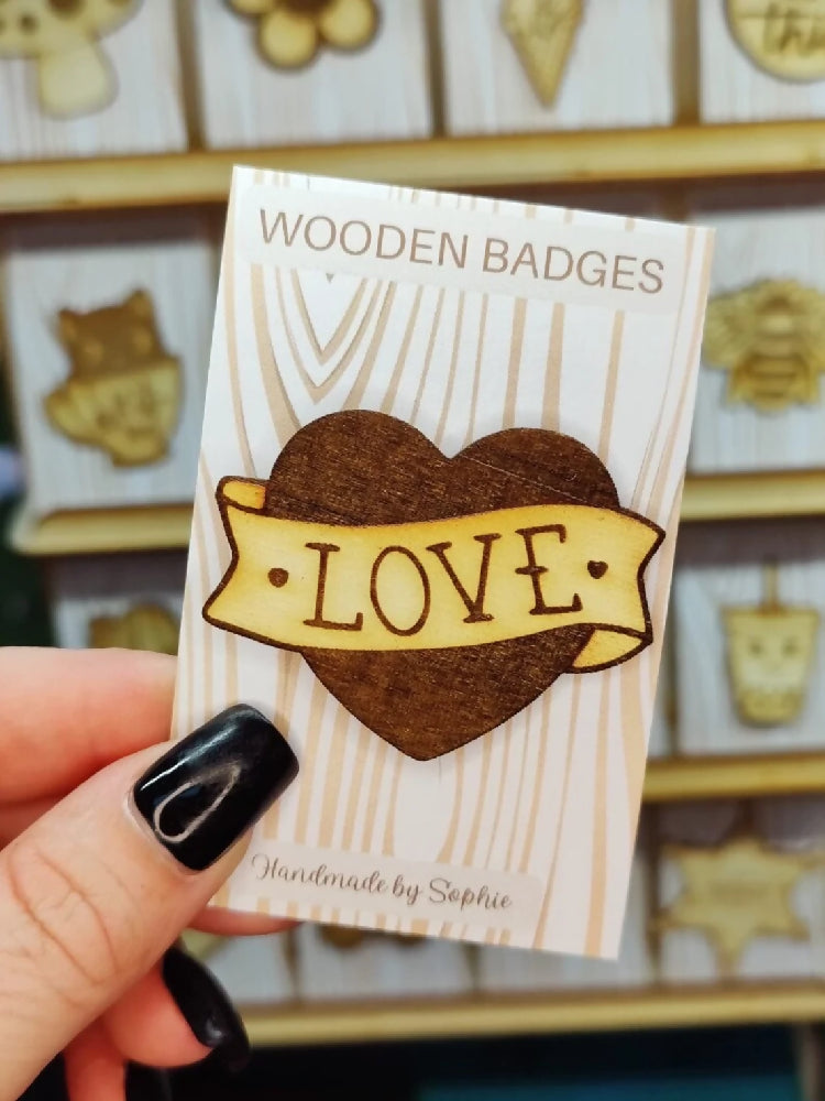 Wooden badge | Handmade pocket gift | Cute present for him her | Gothic funny badge | Animal
