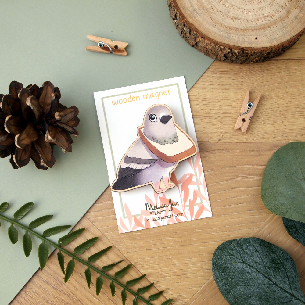 Pigeon Bread Wooden Magnet