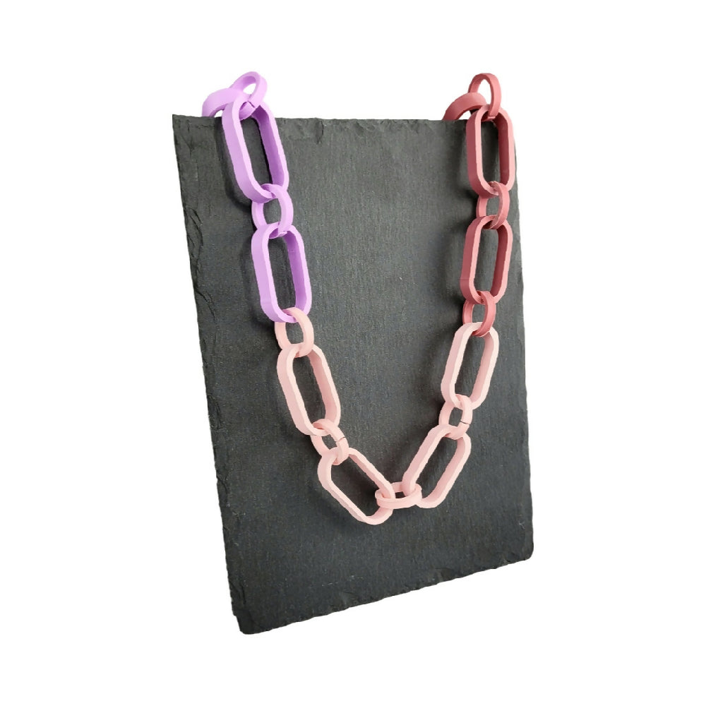 3D Printed Interchangeable Chunky Necklace In Ombre Pastel Pink, Morandi Purple & Lavender
