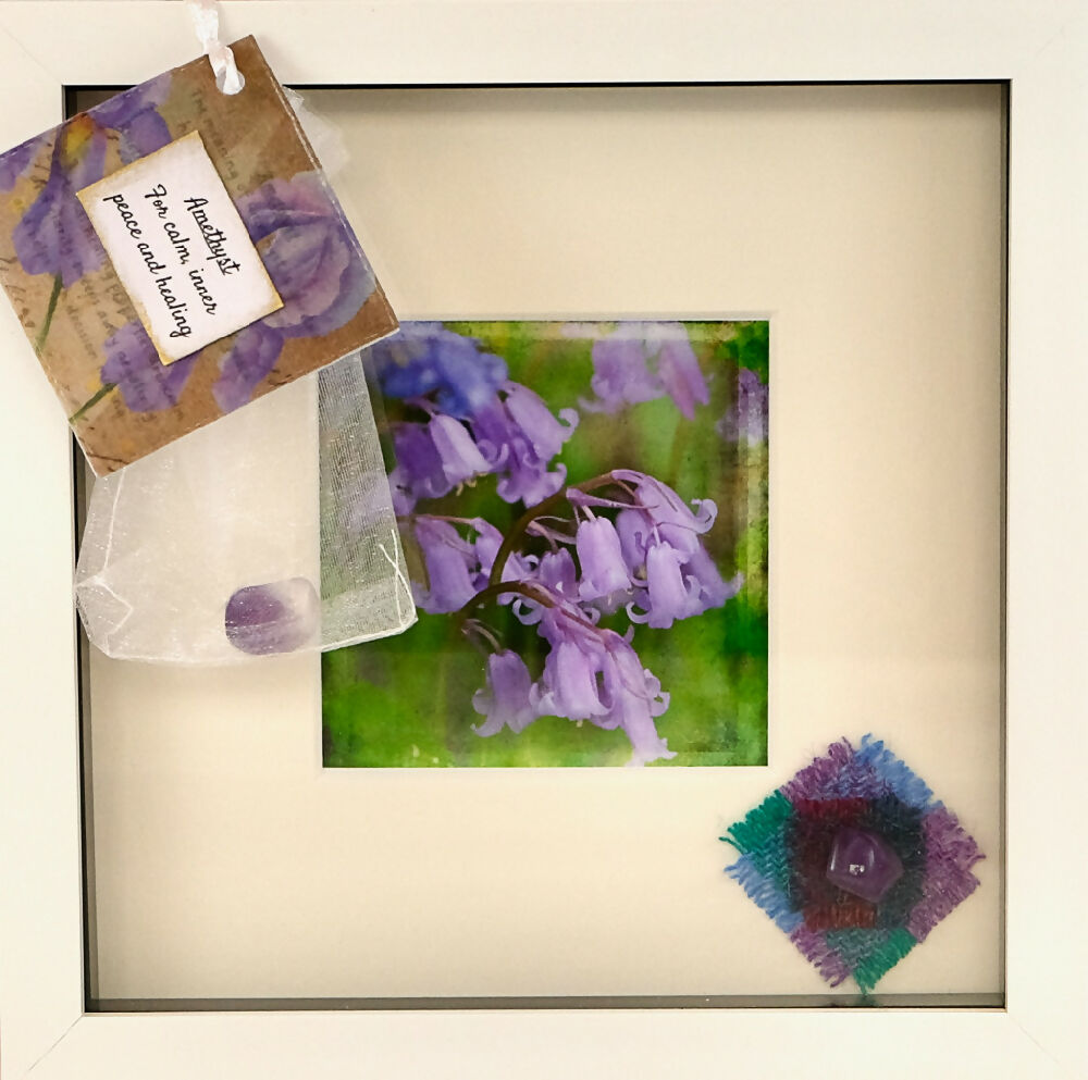 BLUEBELL PRINT WITH GEMSTONE - "LITTLE GEM BLUEBELL AMETHYST"