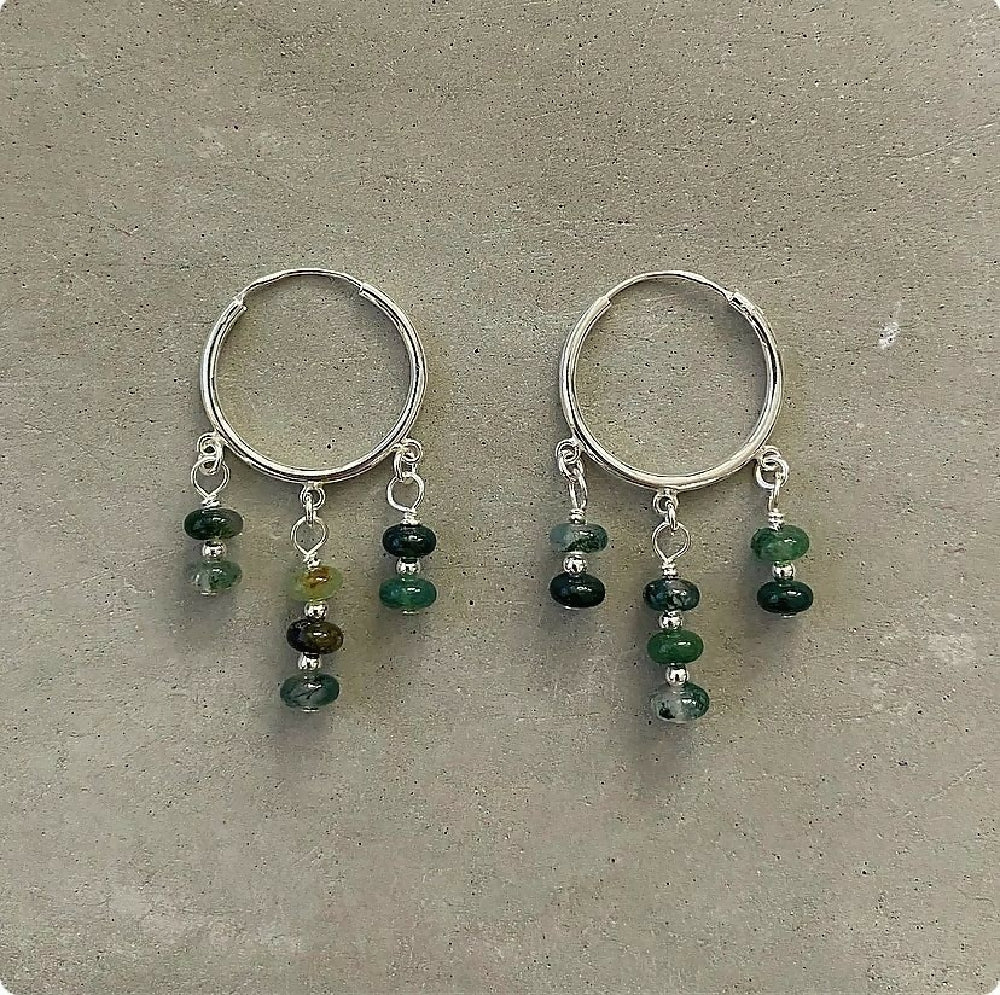 Indian Agate Ember Hoops - Sterling Silver