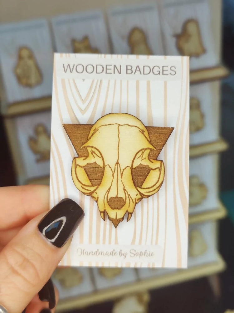 Wooden badge | Handmade pocket gift | Cute present for him her | Gothic funny badge | Animal