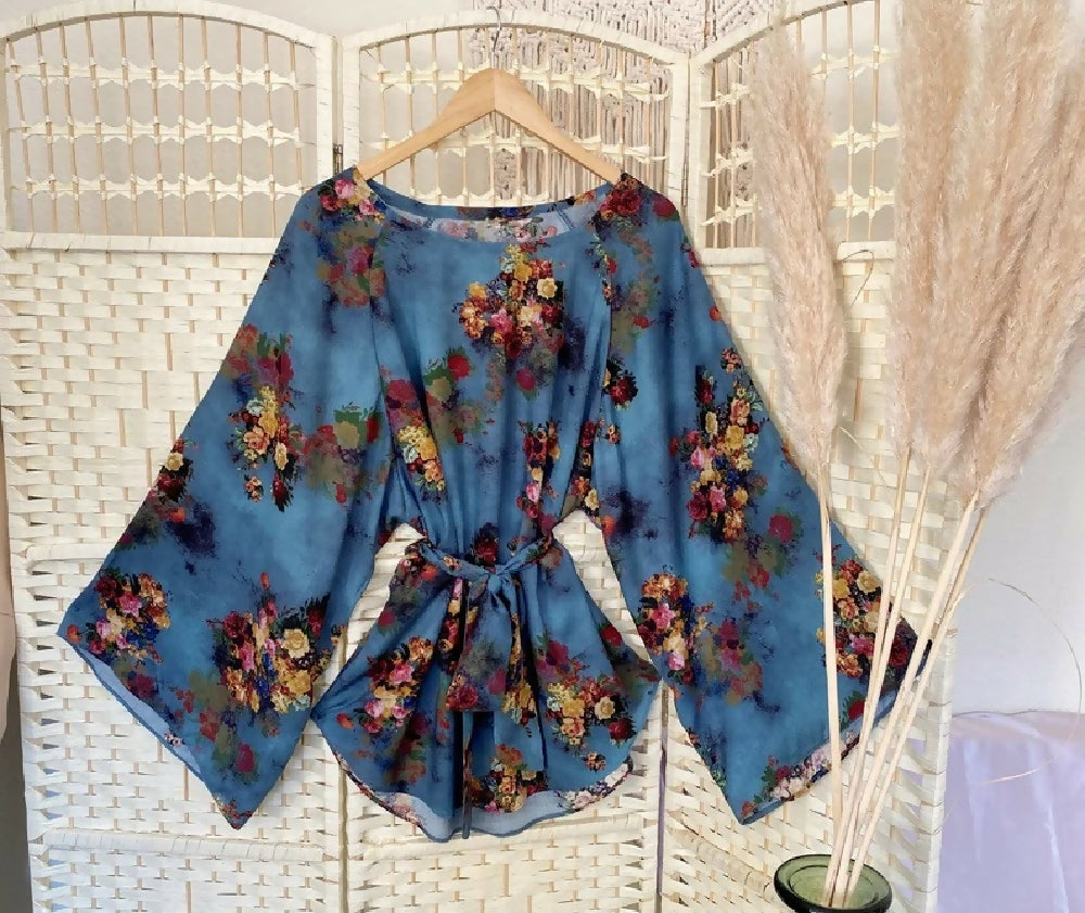 70'S INSPIRED HANDMADE BOHO TIE WAIST BLOUSE - UK 10/12