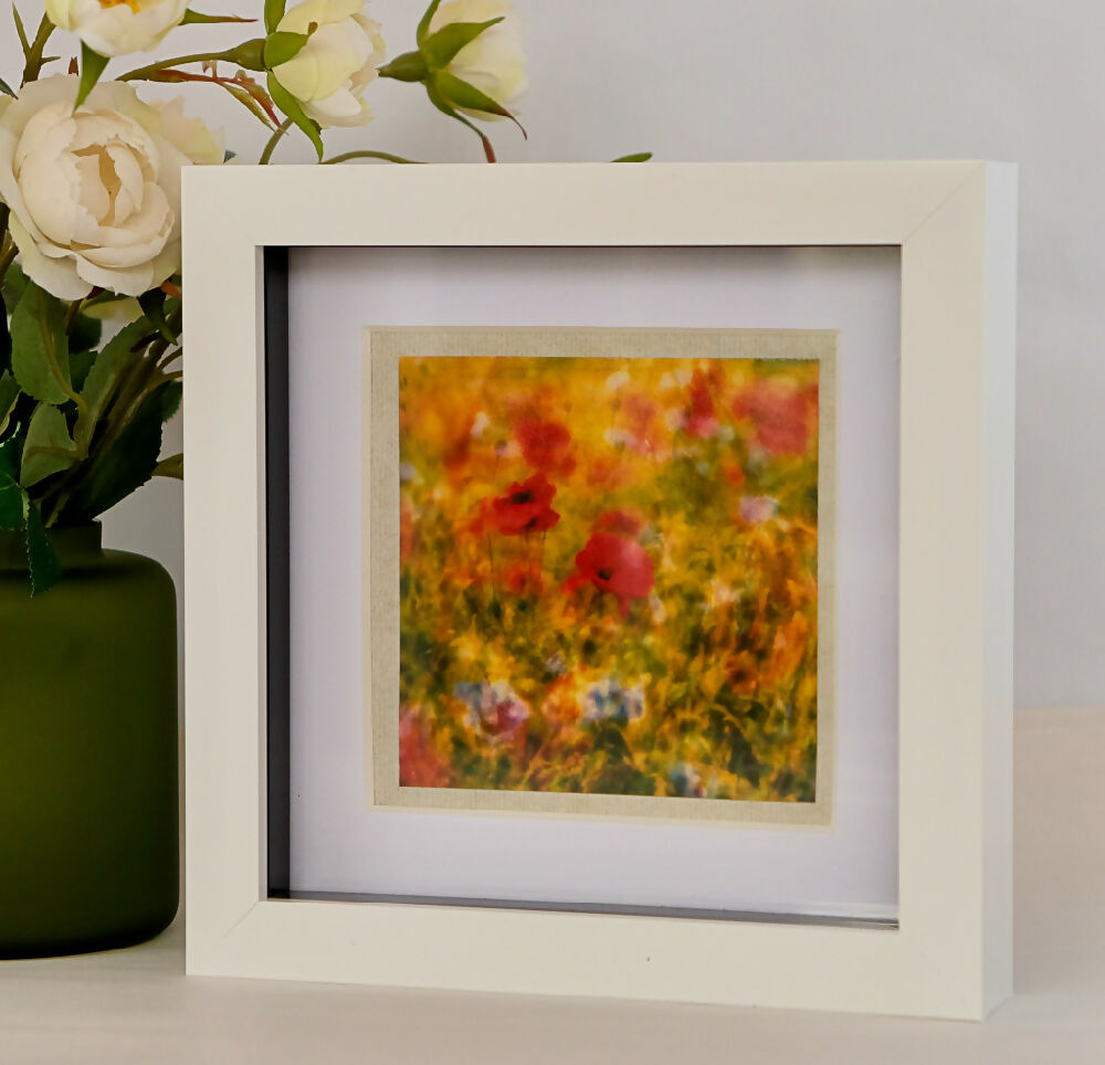 ABSTRACT POPPY FIELD PRINT IN SMALL BOX FRAME - "POPPY FIELD"