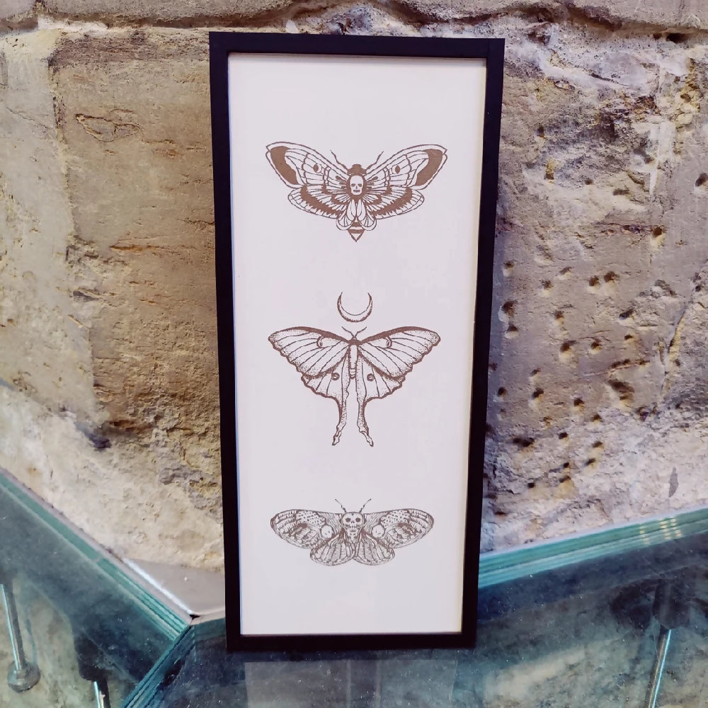 Moth death moth hawk moth wooden picture. Alternative goth death decor. Halloween. Handmade.