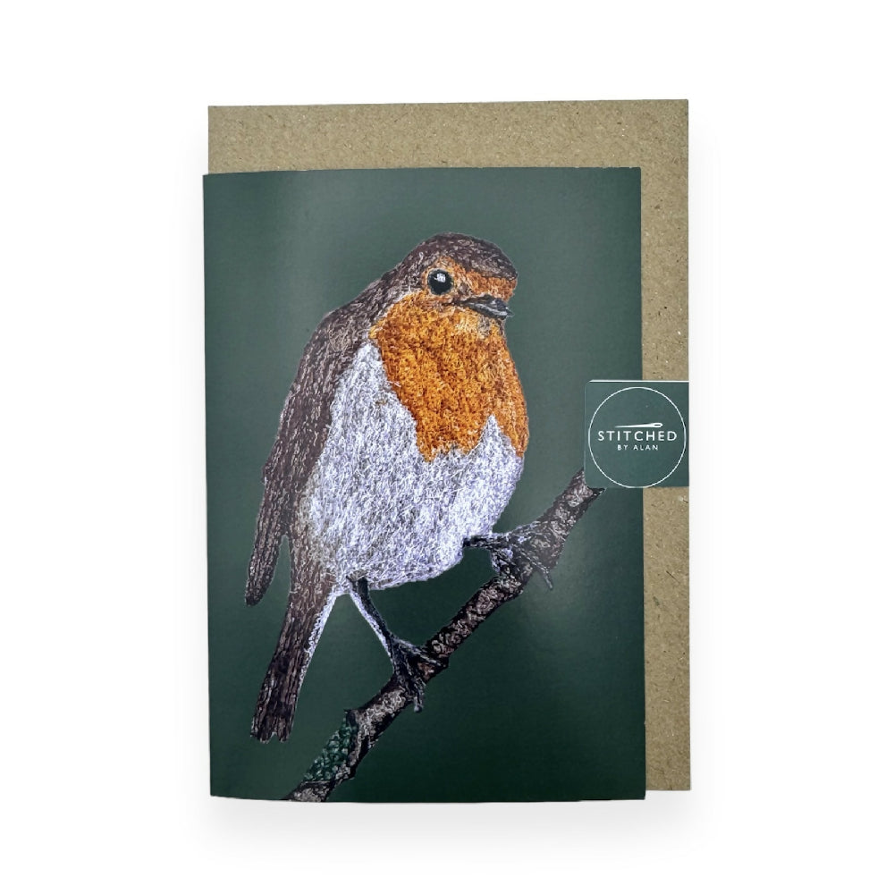 Embroidered Robin Recycled Greetings Card