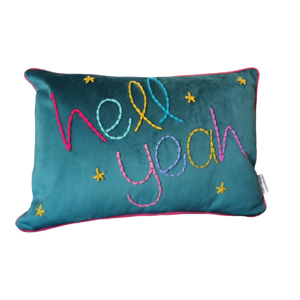 Hell Yeah Teal Velvet Cushion