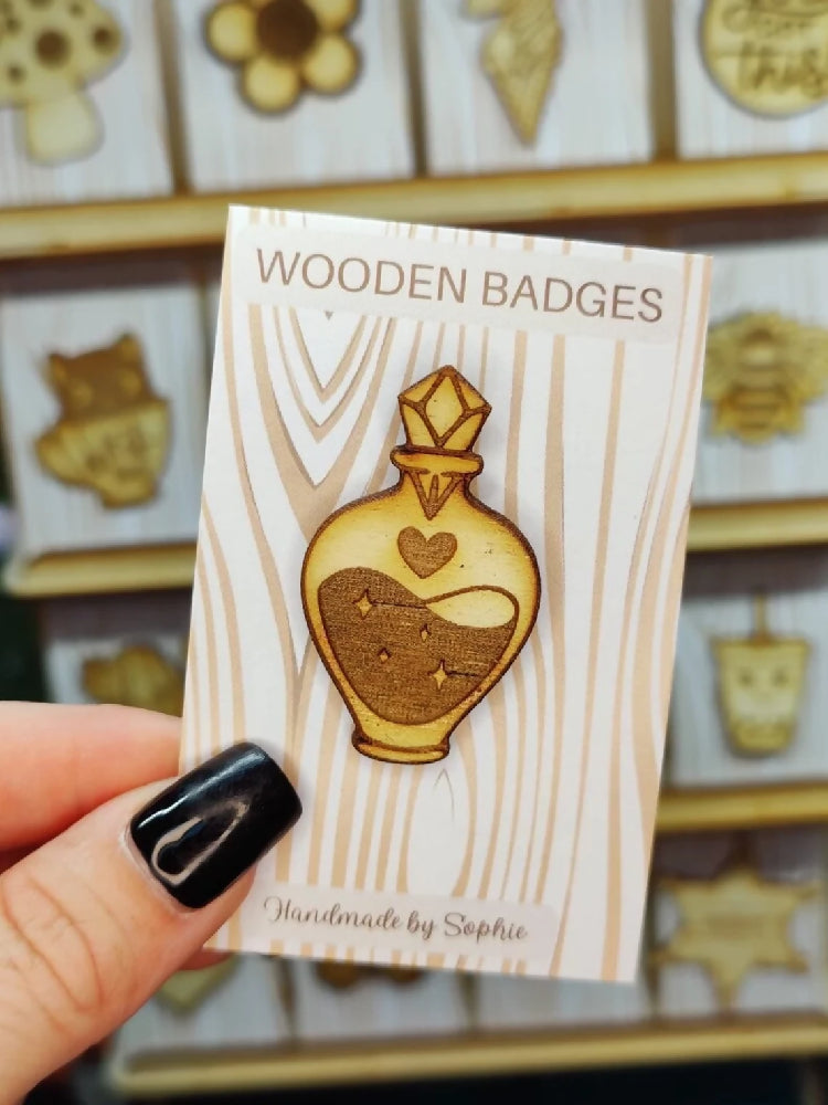 Wooden badge | Handmade pocket gift | Cute present for him her | Gothic funny badge | Animal