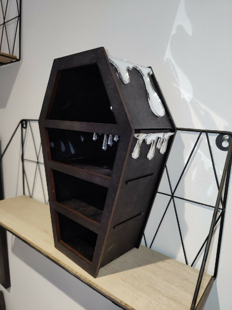 Coffin display shelves. Alternative goth death decor. Halloween. Handmade. Storage.