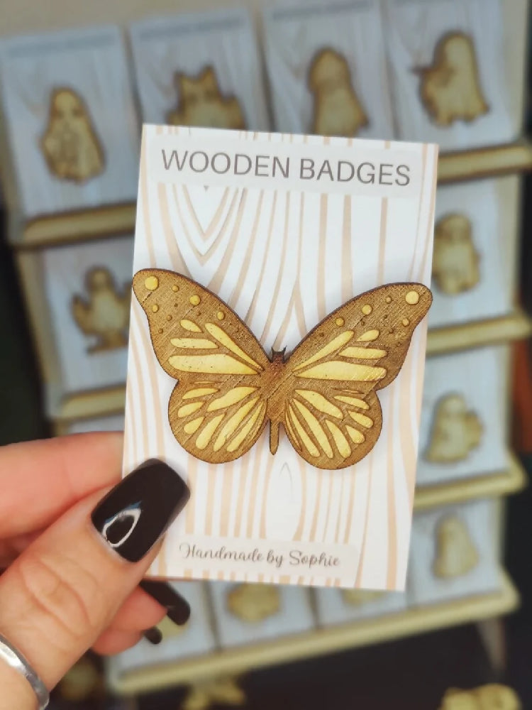 Wooden badge | Handmade pocket gift | Cute present for him her | Gothic funny badge | Animal