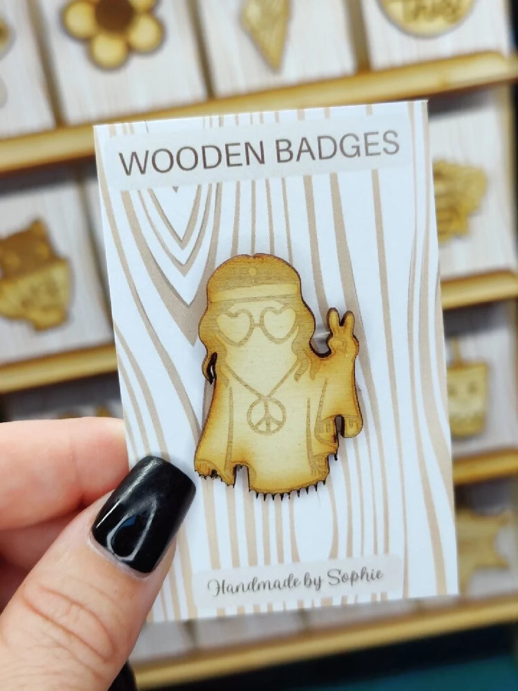 Wooden badge | Handmade pocket gift | Cute present for him her | Gothic funny badge | Animal