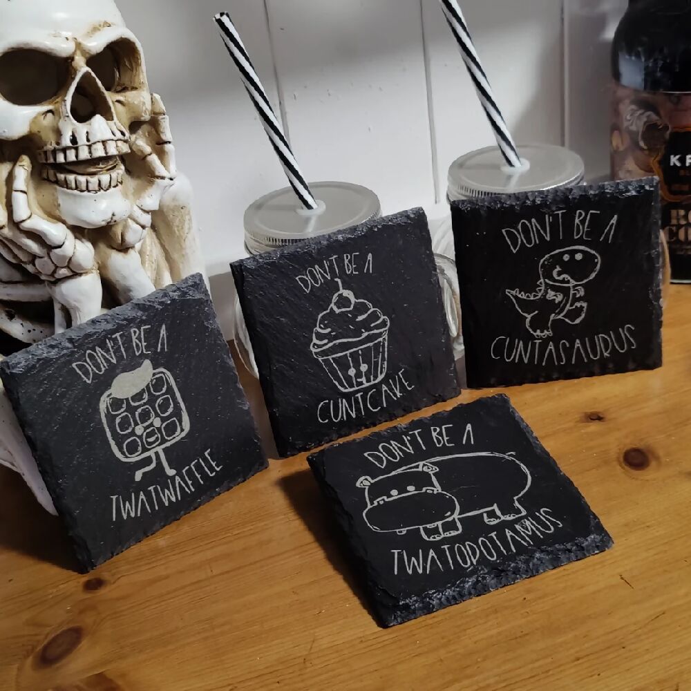 Slate coaster. Funny Rude gift. Engraved personalised present. House decor