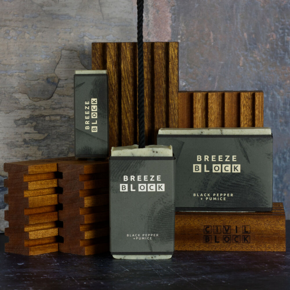 BREEZE BLOCK + ROPE Black Pepper + Pumice Exfoliating Soap on a Rope