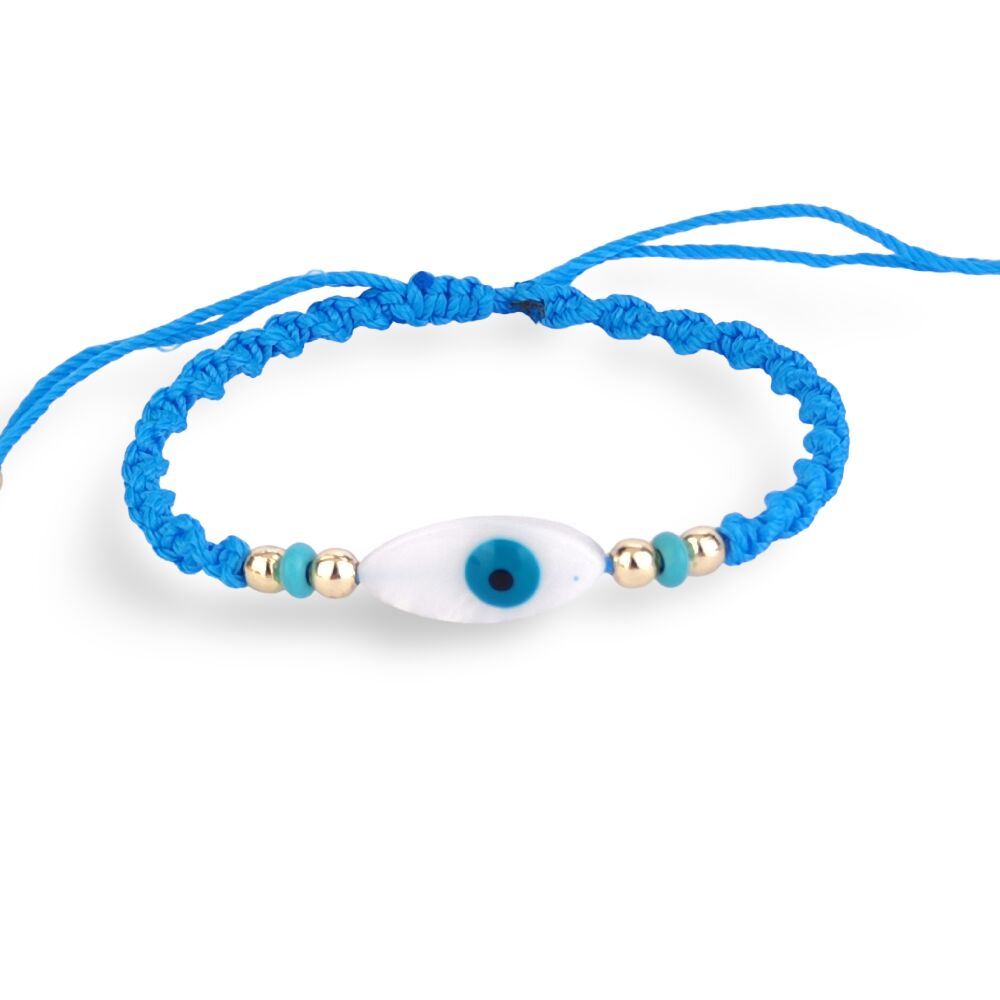 Evil Eye Macrame Bracelet - Natural Mother of Pearl Charm with Evil Eye Motif