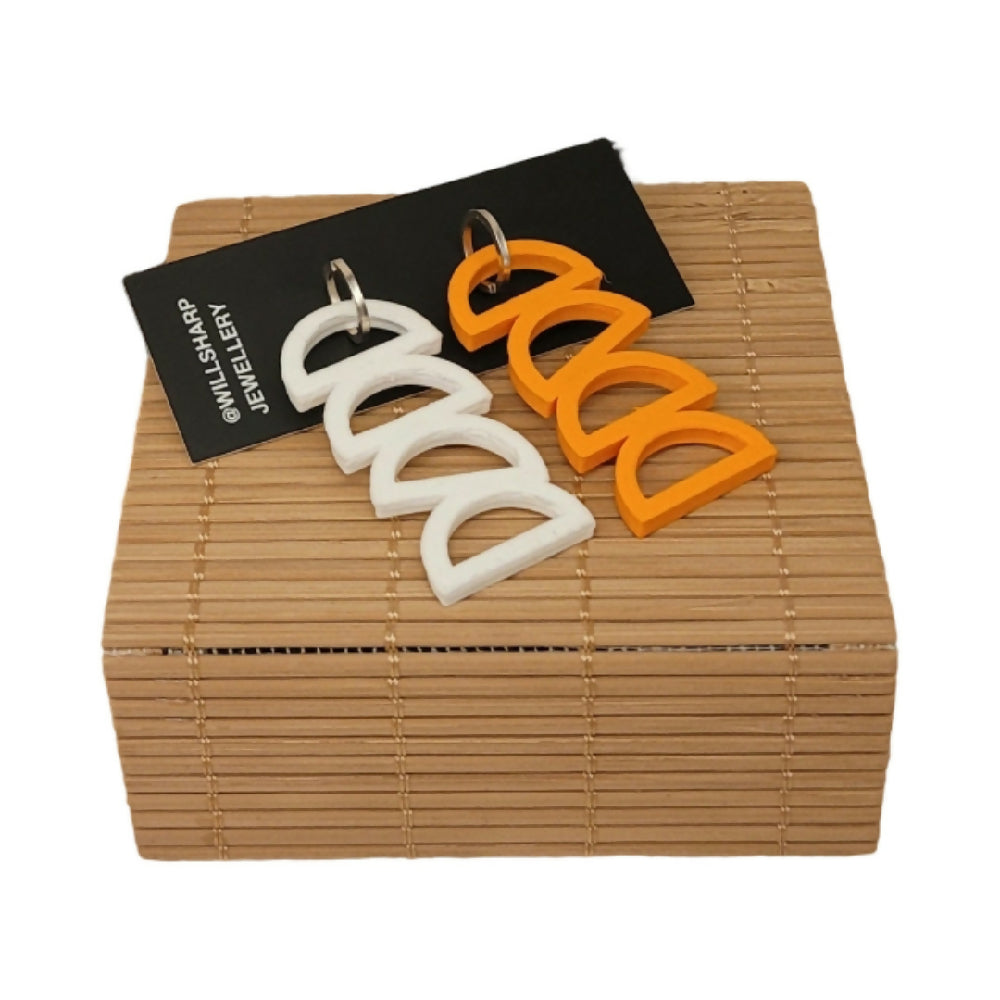 3D Printed Wonky Drop Earrings In White & Orange