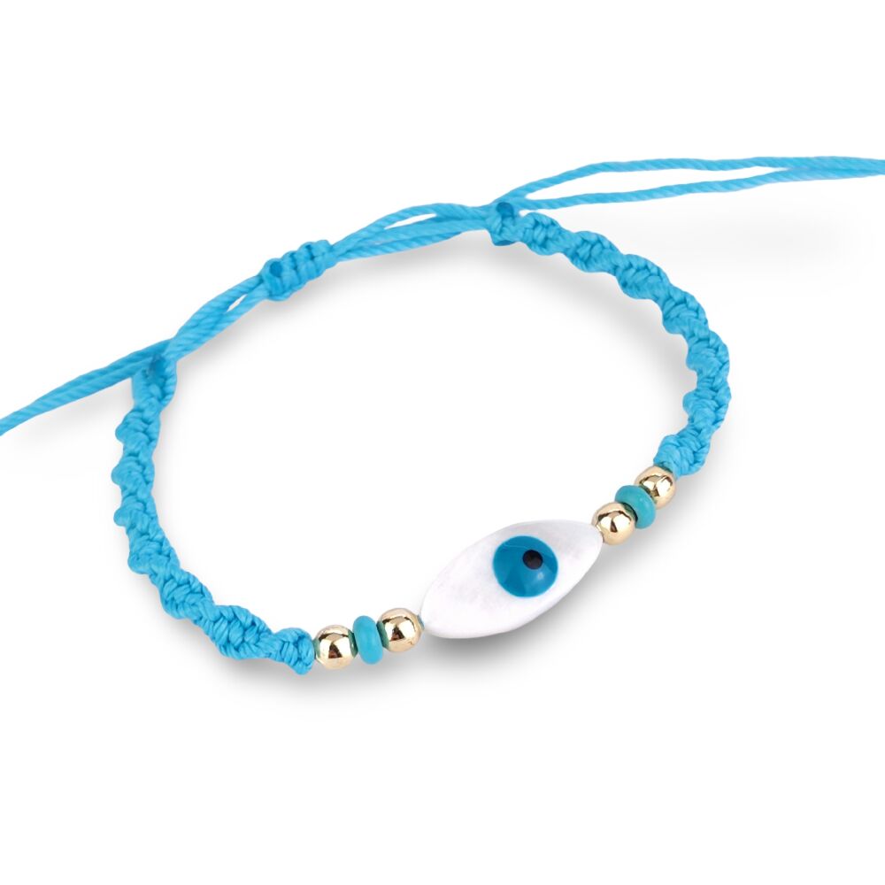 Evil Eye Macrame Bracelet - Natural Mother of Pearl Charm with Evil Eye Motif