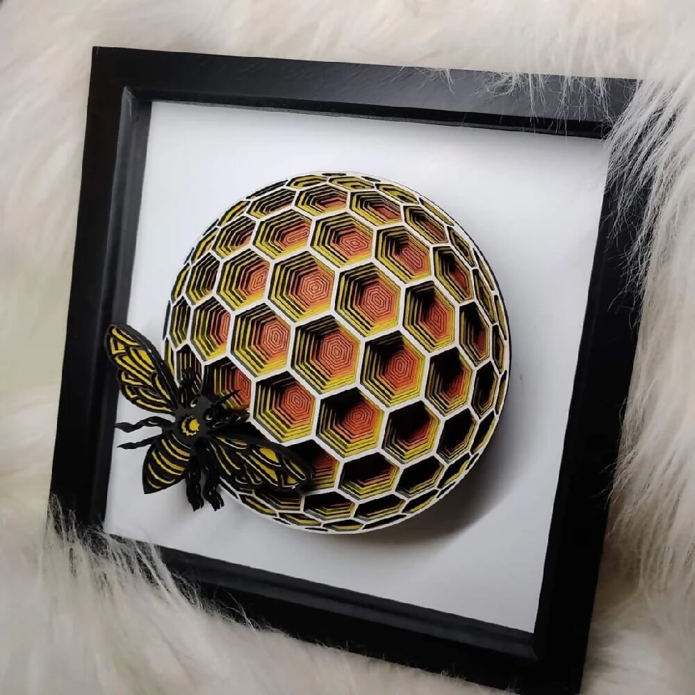Bee and honeycomb framed wooden picture. Alternative decor. Handmade. Mother's Day gift for her. Beekeeper