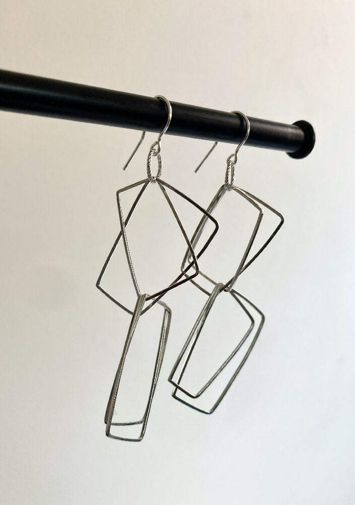 Large Handmade Sterling Silver Drop Earrings