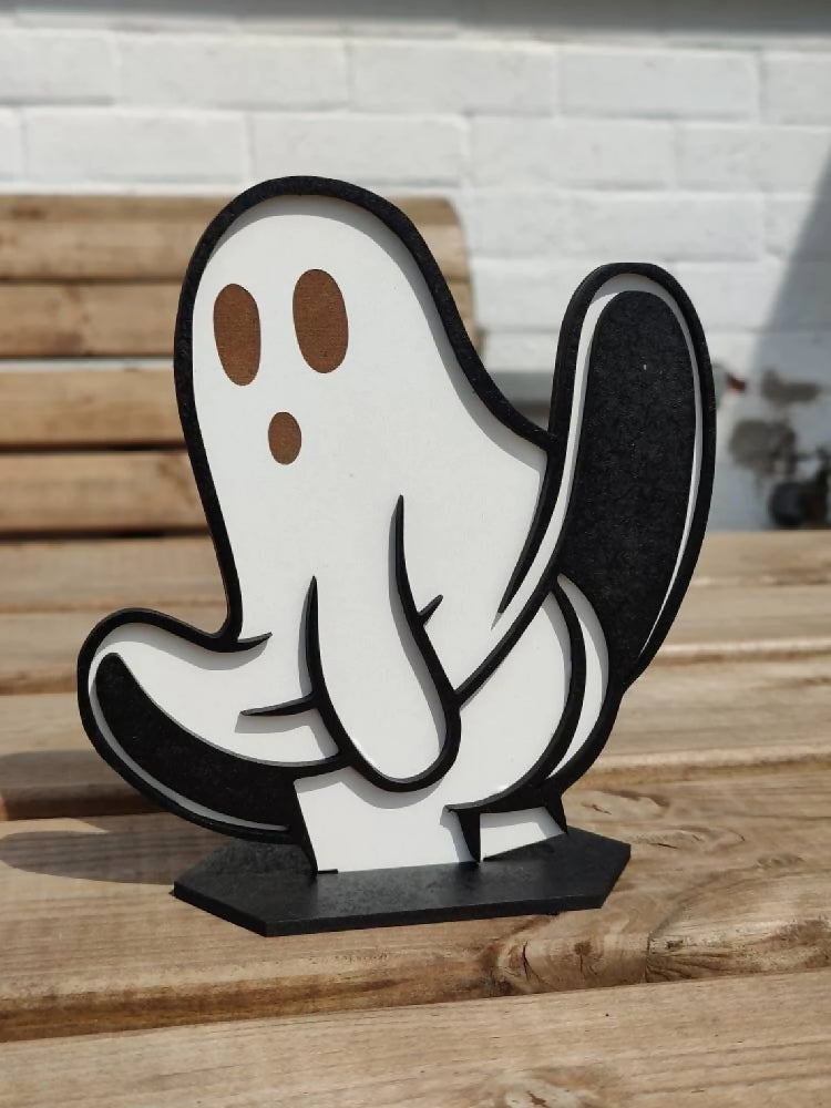 Ghost display art. Alternative goth death moth decor. Halloween. Funny ghost rude ghost