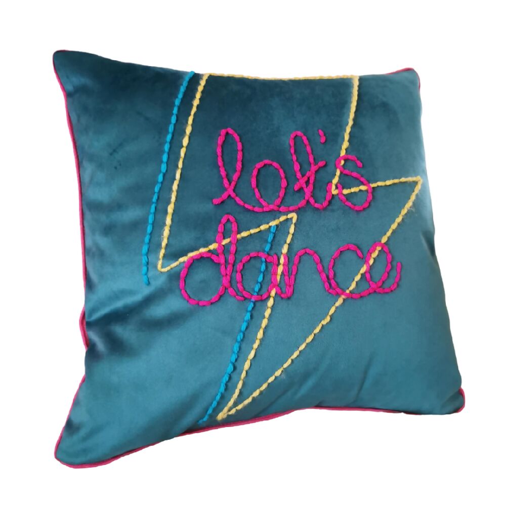 Let's Dance Embroidered Velvet Cushion