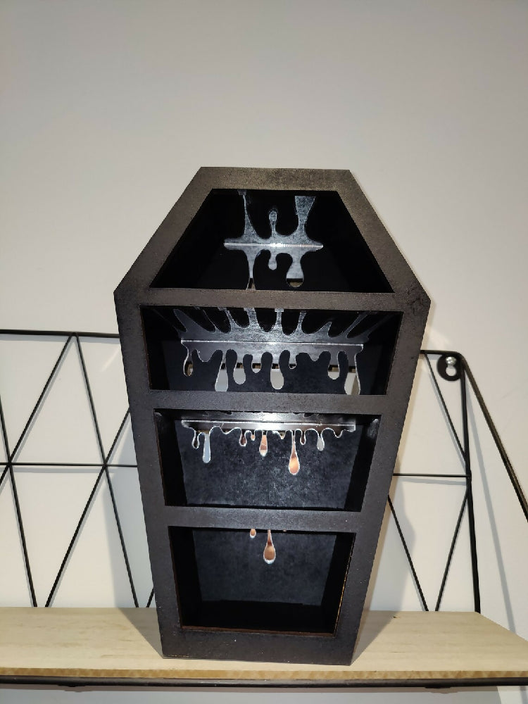 Coffin display shelves. Alternative goth death decor. Halloween. Handmade. Storage.