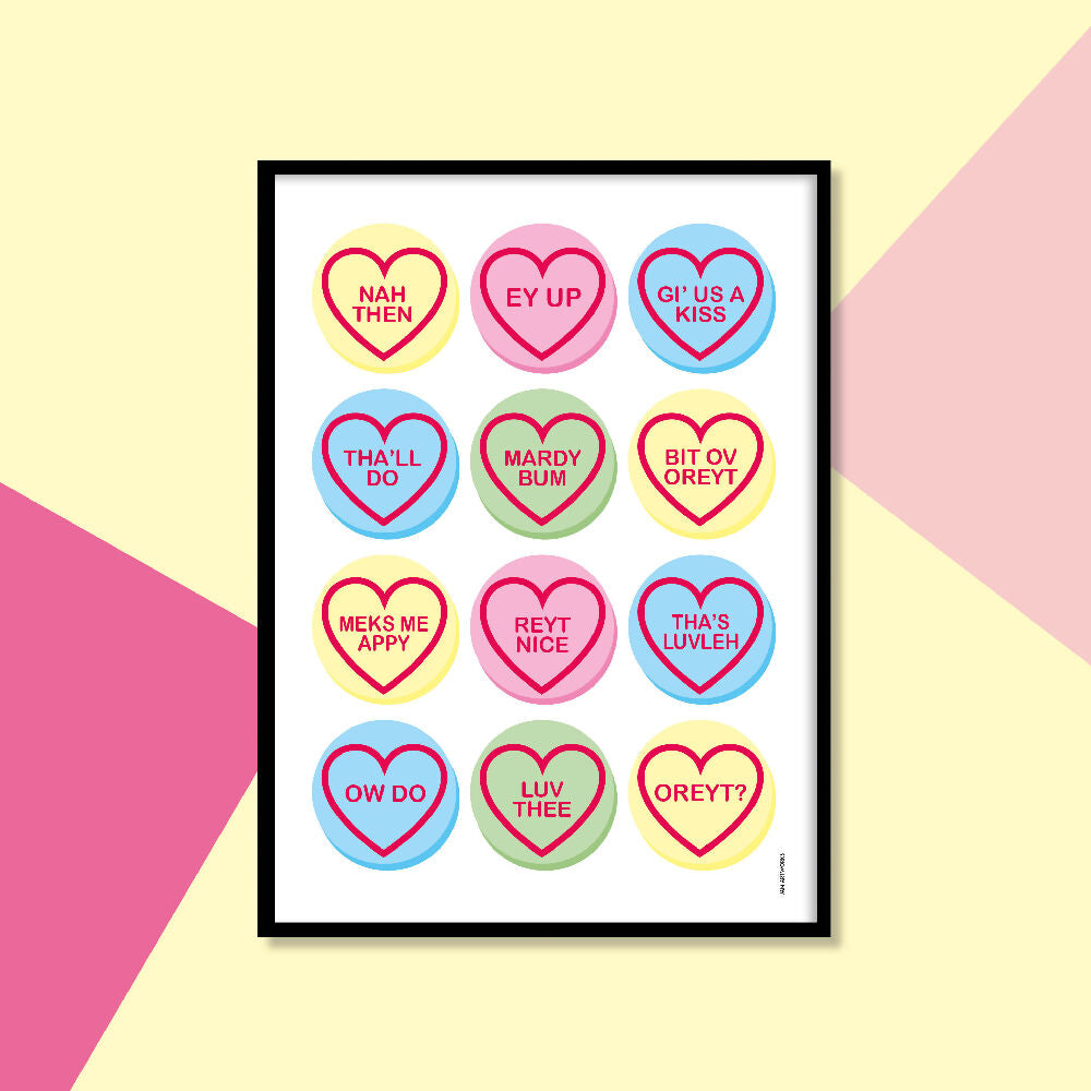 Yorkshire Love Hearts A4 Print