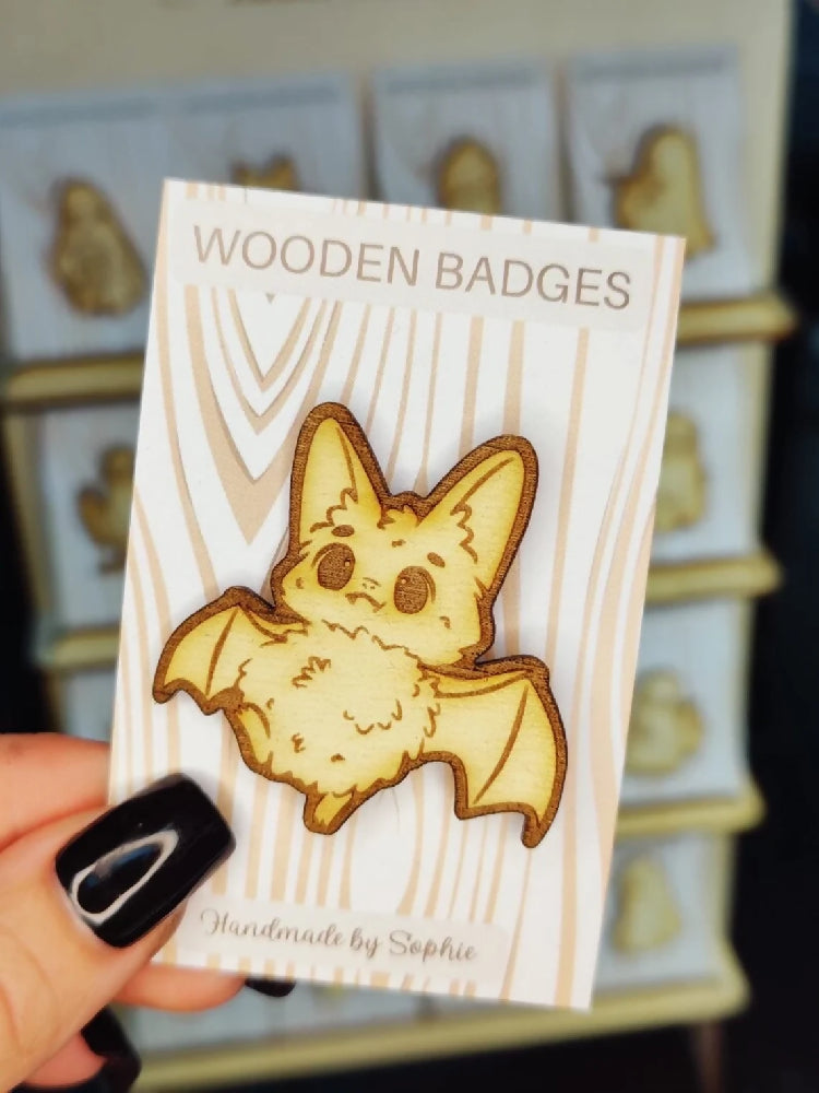 Wooden badge | Handmade pocket gift | Cute present for him her | Gothic funny badge | Animal