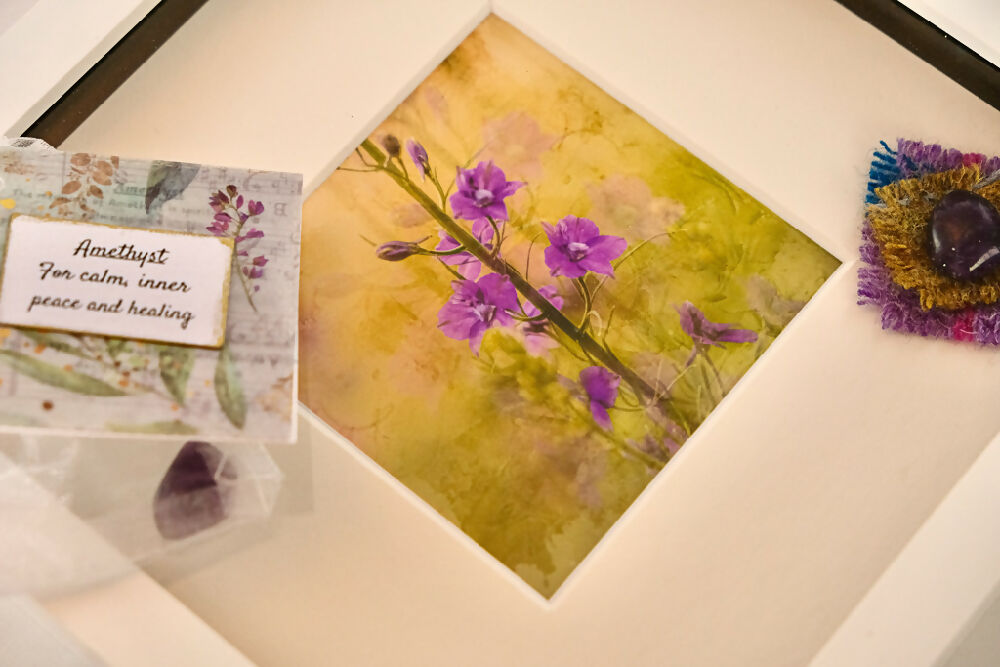 LARKSPUR PRINT WITH GEMSTONE - "LARKSPUR WITH AMETHYST"