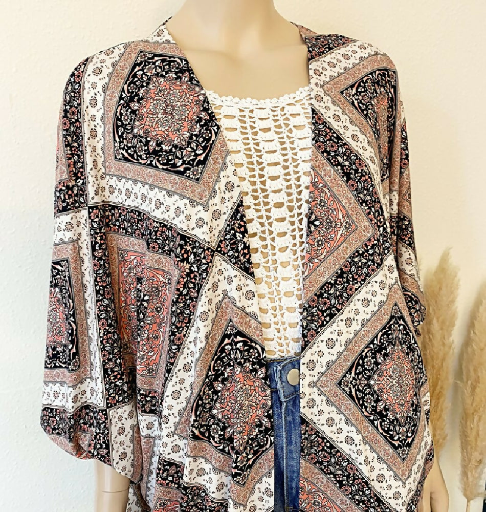 BOHO PRINT JERSEY KIMONO DUSTER - FREE SIZE