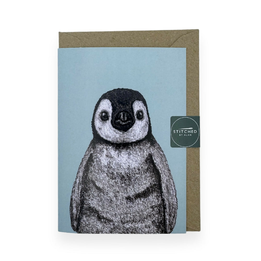 Embroidered Penguin Recycled Greetings Card