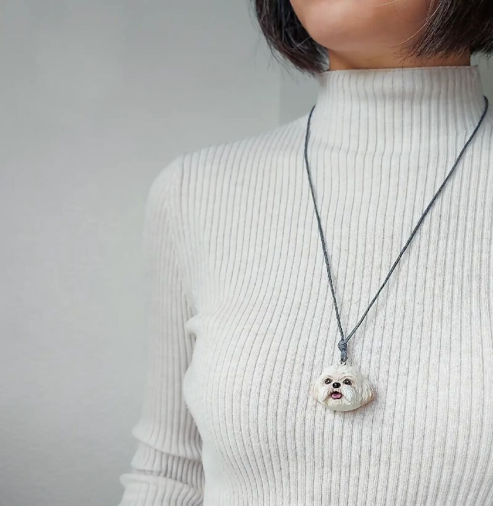 Shih Tzu Large Pendant necklace | White