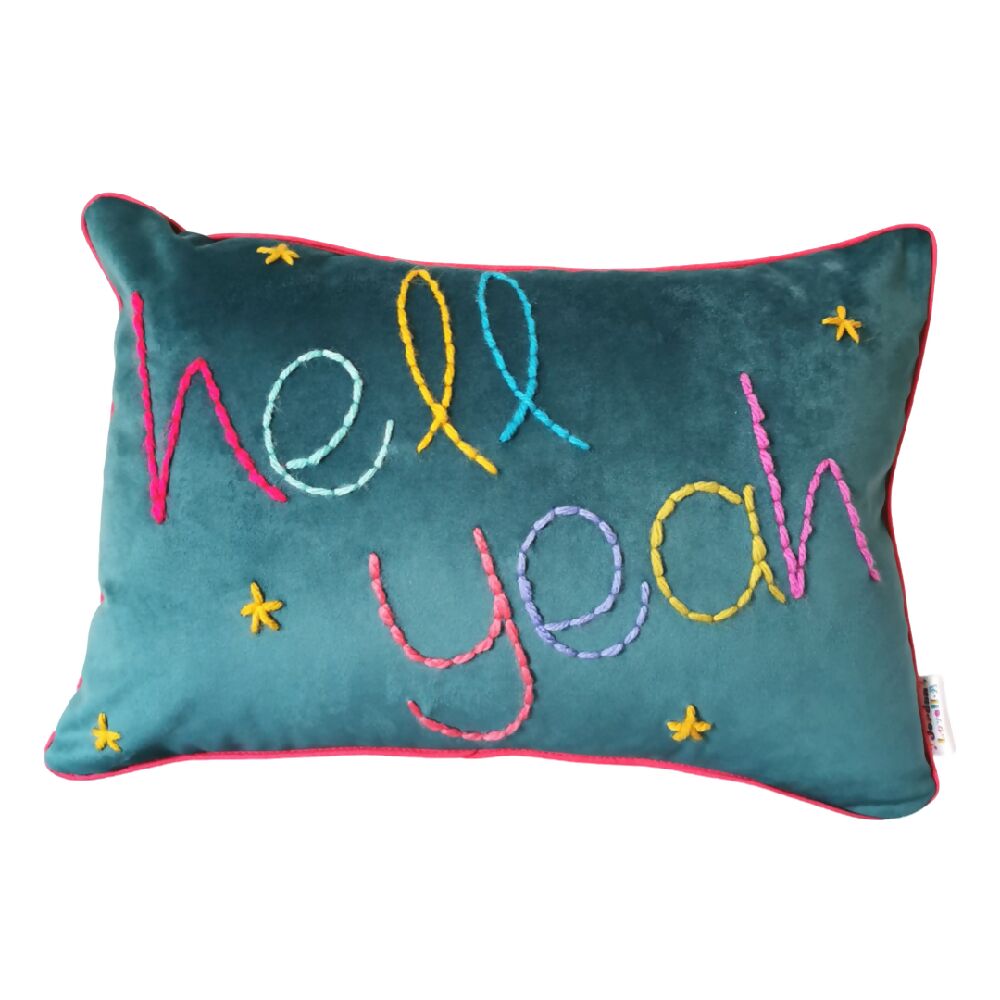 Hell Yeah Teal Velvet Cushion